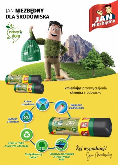 Worki Zielony Dom – funkcjonalność i ekologia w jednym Dom, LIFESTYLE - Jan Niezbędny wzbogaca swoją ofertę o kolejny produkt – nowe ekologiczne worki na śmieci, które są nie tylko niezwykle wytrzymałe, ale również spełniają potrzebę konsumentów dbania o środowisko naturalne.