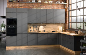 KAMmono bazalt Meble w modnym kolorze czy może jednak uniwersalne dekory drewna? Kuchnia z długim terminem atrakcyjnego wyglądu